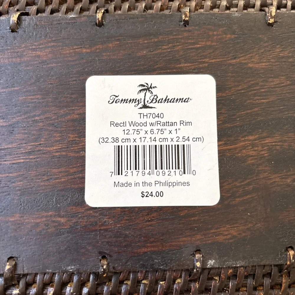 Vtg Tommy Bahama Mid Century Tropical Hawaiian Island‎ Tray Brown Rattan Rim